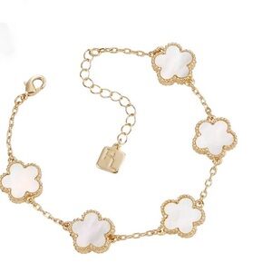 Park Lane Gold and White Ivy Clover Floral Charm Bracelet | Designer Inspired